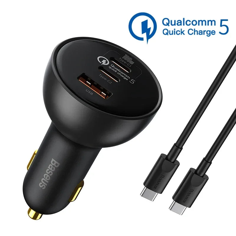 Baseus 160W Car Charger QC 5.0 Fast Quick Charging PPS PD3.0 USB Type C Car Phone Charge For iPhone 13 14 15 Pro Laptops Tablets - 1Tecbuy