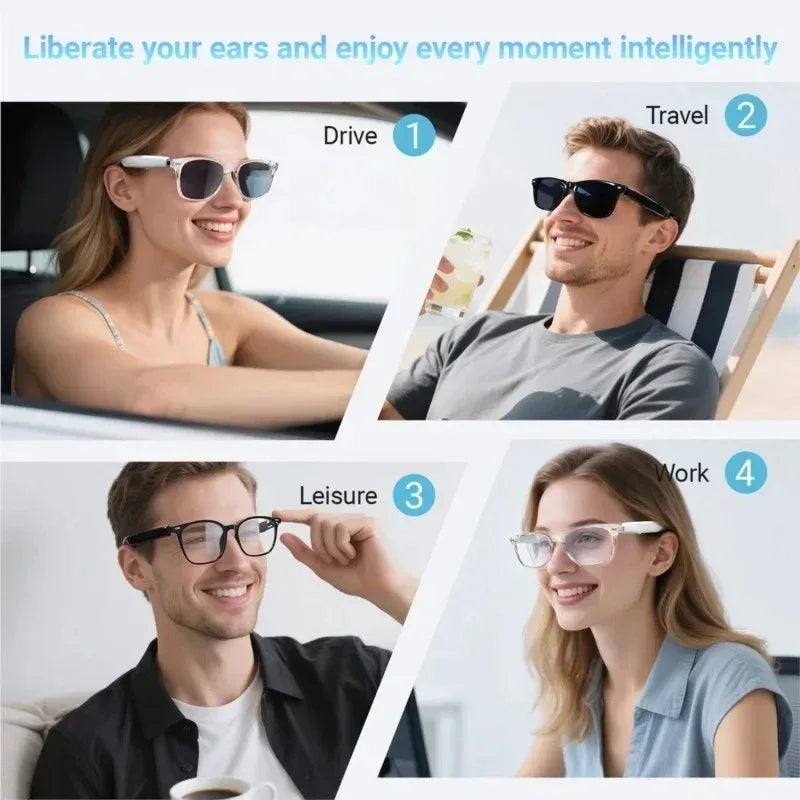 2026 Smart Glasses AI translation 100+ Languages Make Receive Calls Music Calling Noise Reduction Light BT TWS Glasses Men Women - 1Tecbuy