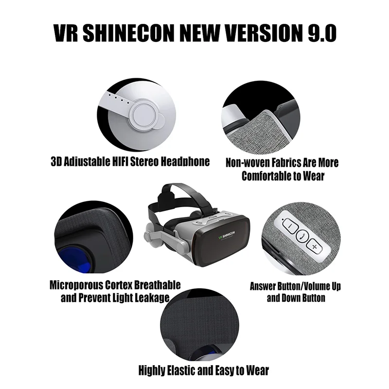 VR Shinecon Casque Viar 3D Glasses Virtual Reality Headset Helmet Goggle Lenses for Smart Phone Smartphone Video Game Binoculars