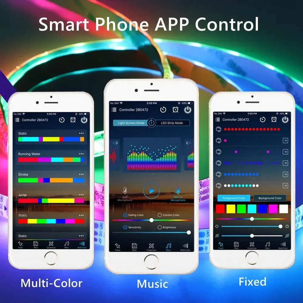 WS2812B LED Strip Individually Addressable Smart RGB LED Strip Waterproofith and 28Keys Bluetooth Music Controller Kit DC5V - 1Tecbuy