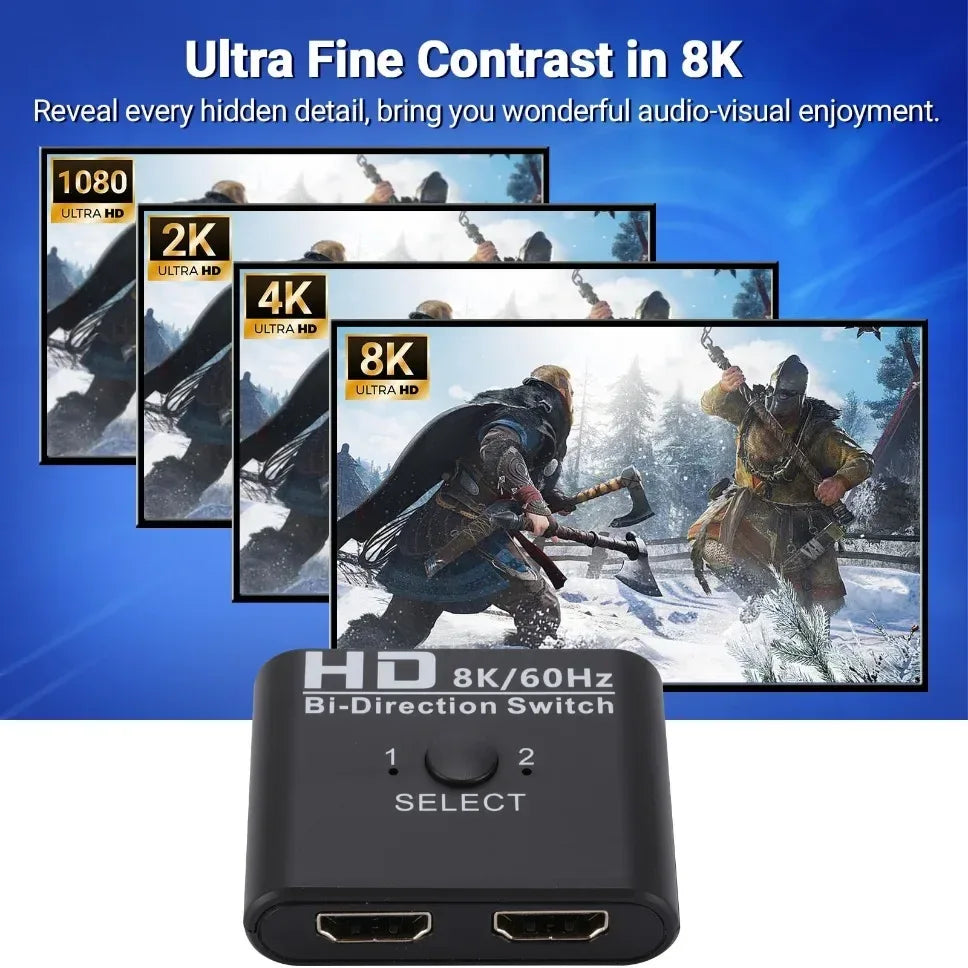 8K 60Hz HDMI-Compatible Switch Splitter Bi-Direction 1x2/2x1 HDMI-compatible Switcher 2 in1 Out for PS4 TV Box Switcher Adapter - 1Tecbuy
