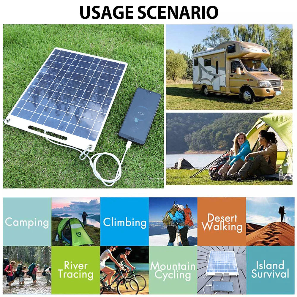 100W Solar Charger with Dual USB Ports, Waterproof & Portable Solar Panel for Outdoor Camping, Hiking, Emergency Devices