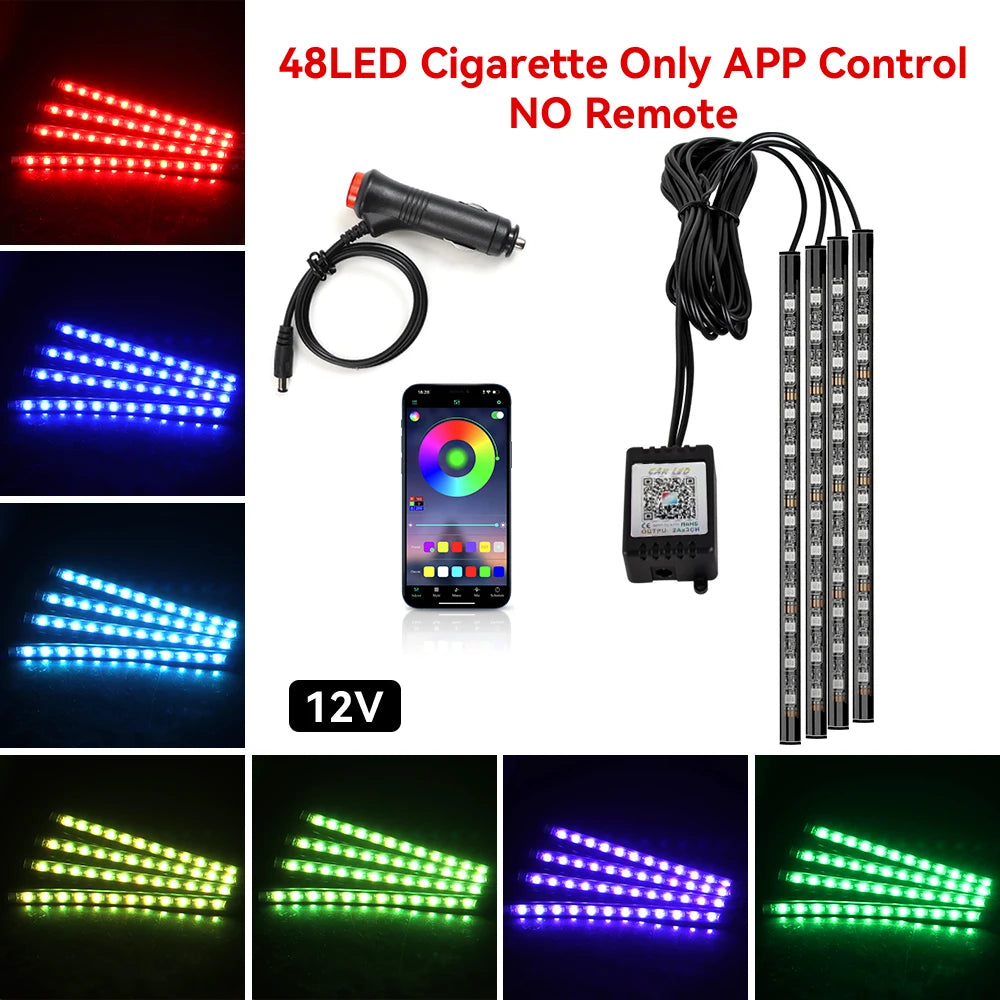 5V/12V Car Interior Ambient Foot Light Music APP USB/Cig Backlight  Atmosphere Decorative Strip Lamp Neon For Auto Vehicle