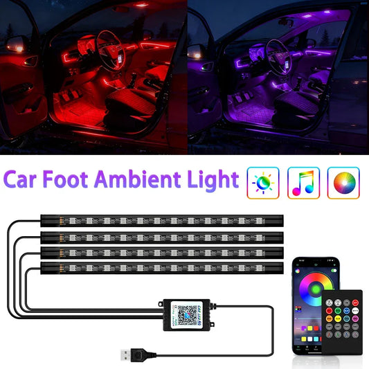 5V/12V Car Interior Ambient Foot Light Music APP USB/Cig Backlight Atmosphere Decorative Strip Lamp Neon For Auto Vehicle - 1Tecbuy