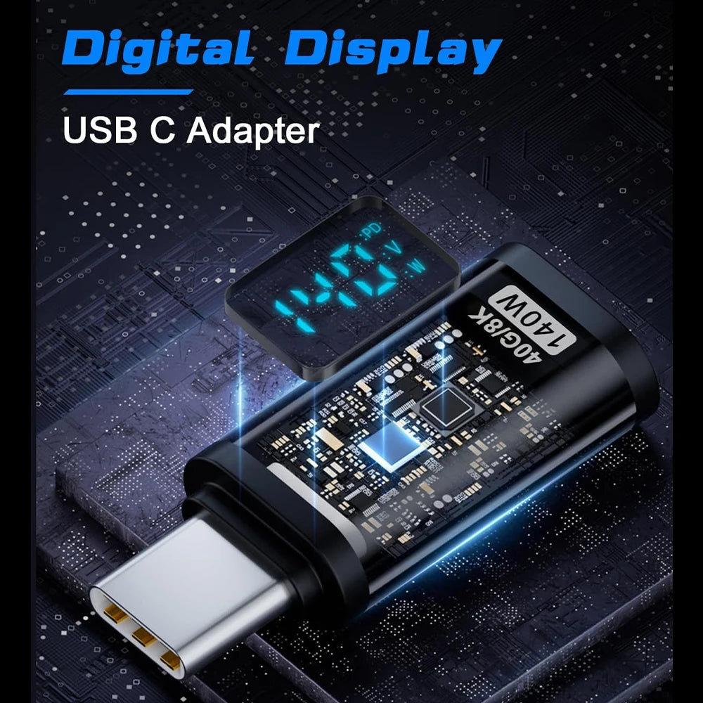 USB C Adapter 140W with LED Display 40Gbps USB C Extension Adapter Type C Power Meter Tester USB C Extender USB4 Thunderbolt