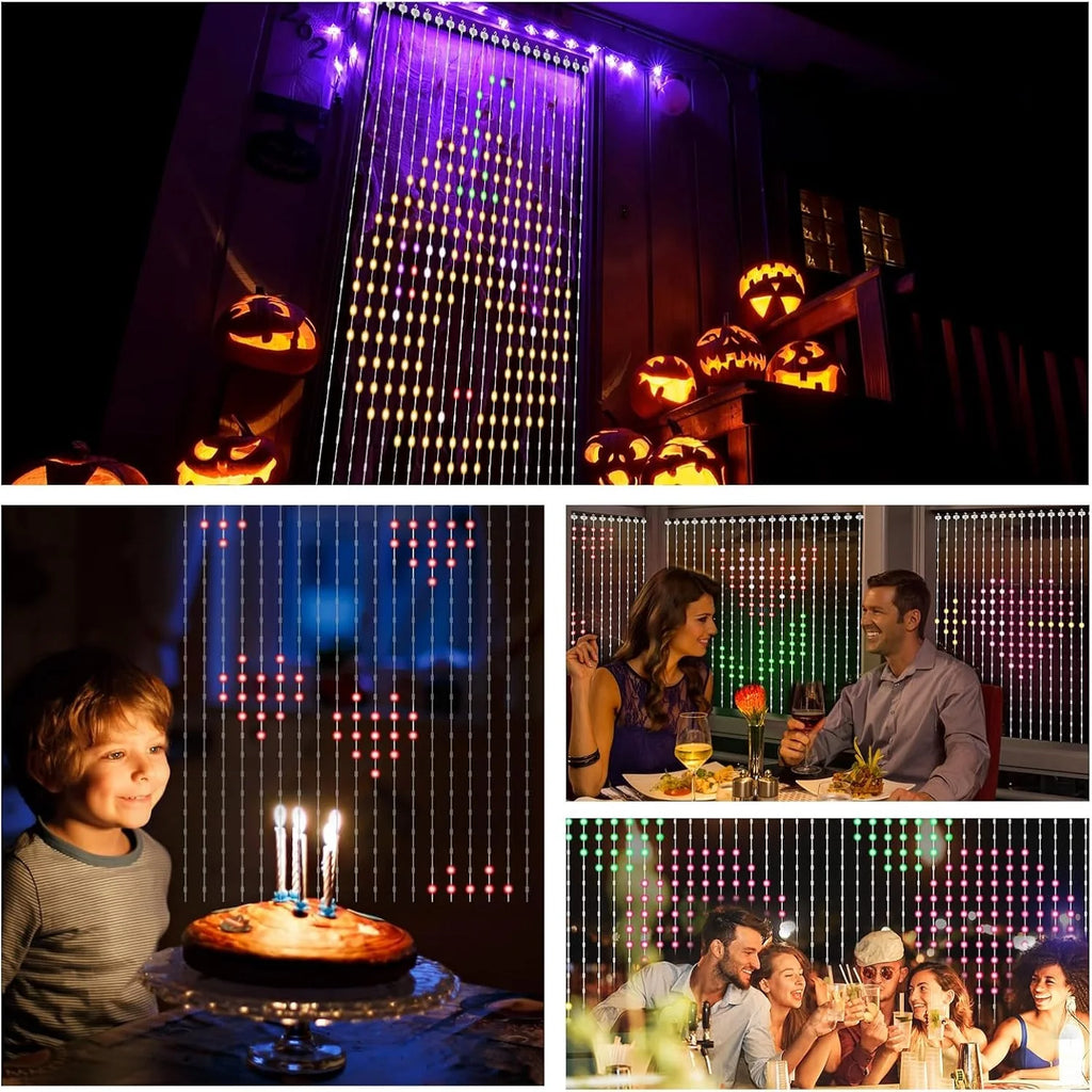 2m*2m/3m Smart Curtain Lights Bluetooth App LED String RGB Fairy Lights DIY Music Change Display for Window Bedroom Decoration