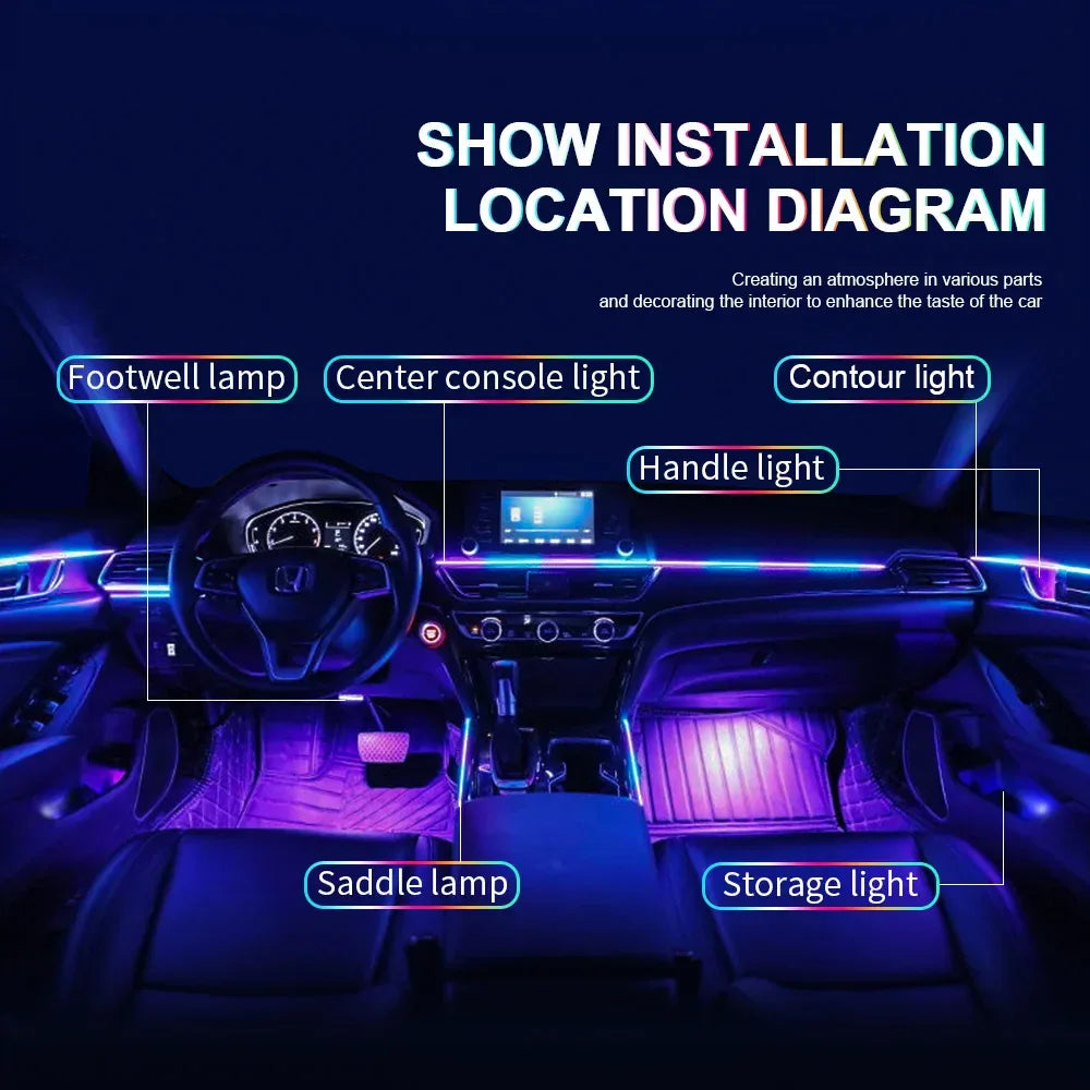 14/18 in 1 Led Acrylic Car Ambient Light RGB 64 213 Color Symphony Acrylic APP Streamer Atmosphere Lamp Kit One Zone Dual Zone - 1Tecbuy