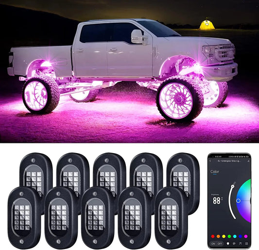 YiLaie 4/6/8/10/12 pods RGB LED Rock Light APP Control Music Neon Car Underglow Chassis Light for Offroad Truck SUV Rock Lights - 1Tecbuy