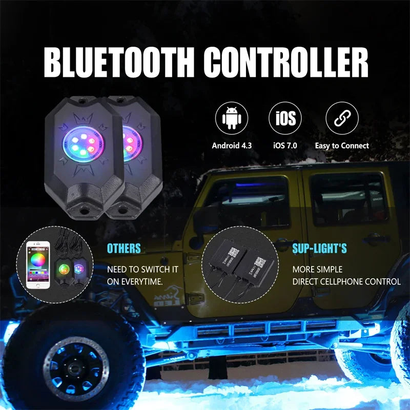SENLO 4 Pods RGB LED Rock Light APP Control Music Neon Car Underglow Chassis Light for Offroad Truck SUV Rock Lights