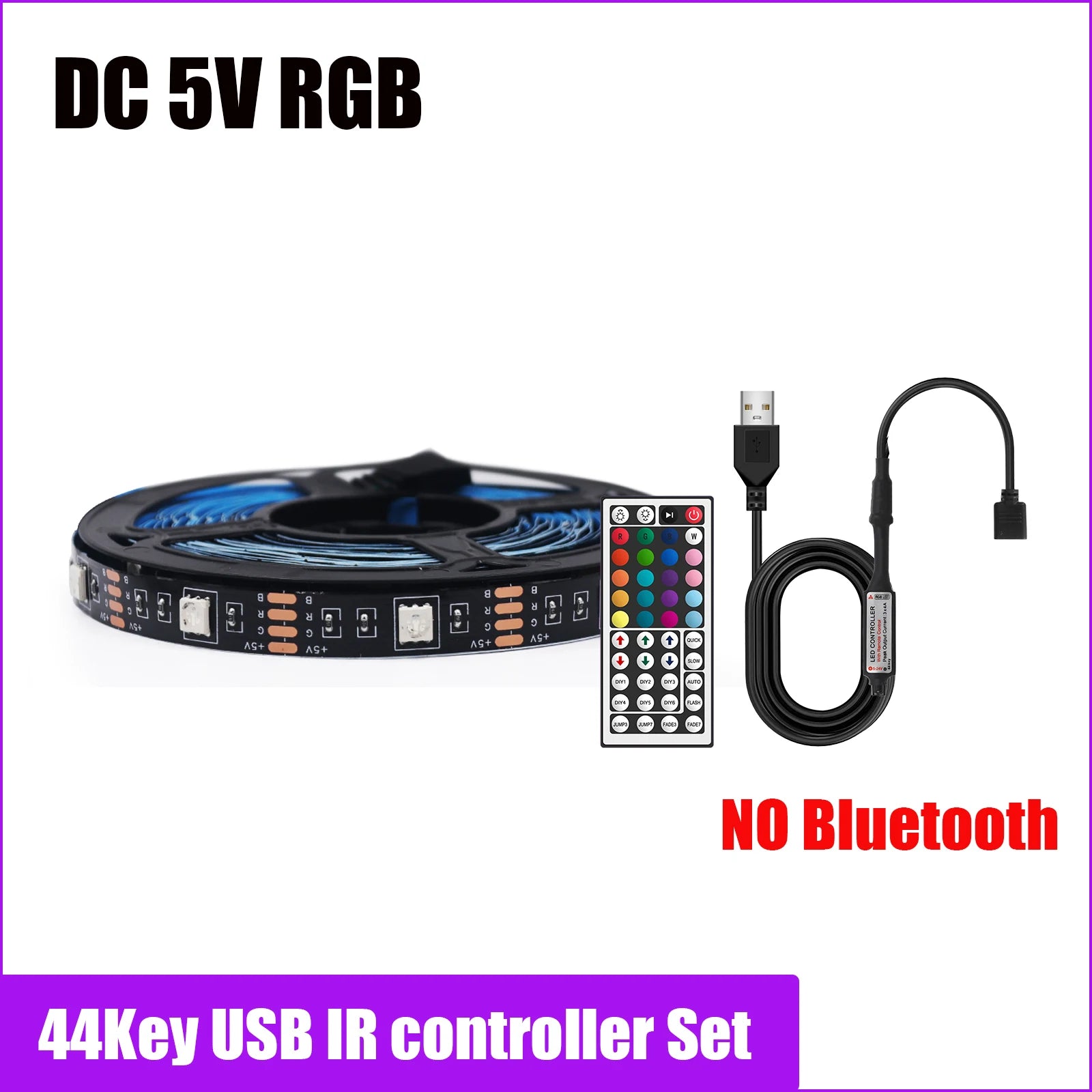 DC 5V USB RGB LED Strip Kit Black PCB Bluetooth/3Key/44Key IR Remote Control Flexible Ribbon Led TV BackLighting