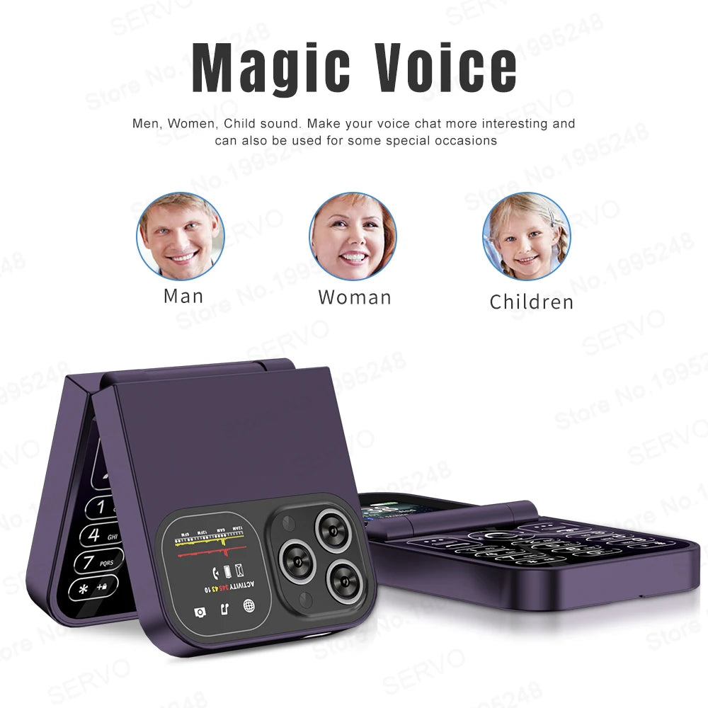 SERVO F15 Mini Dual SIM Card Fold Mobile Phone 2G Network Video Player Flashlight FM Radio Magic Voice Small Box Flip Cellphones