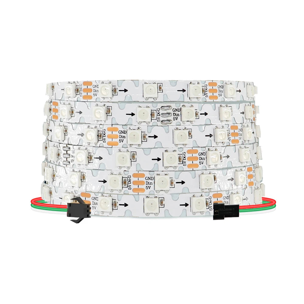 WS2812B WS2815 Individually Addressable RGBIC LED Strip 60Leds/m 8mm White PCB Bendable S Shape DIY Light Tape