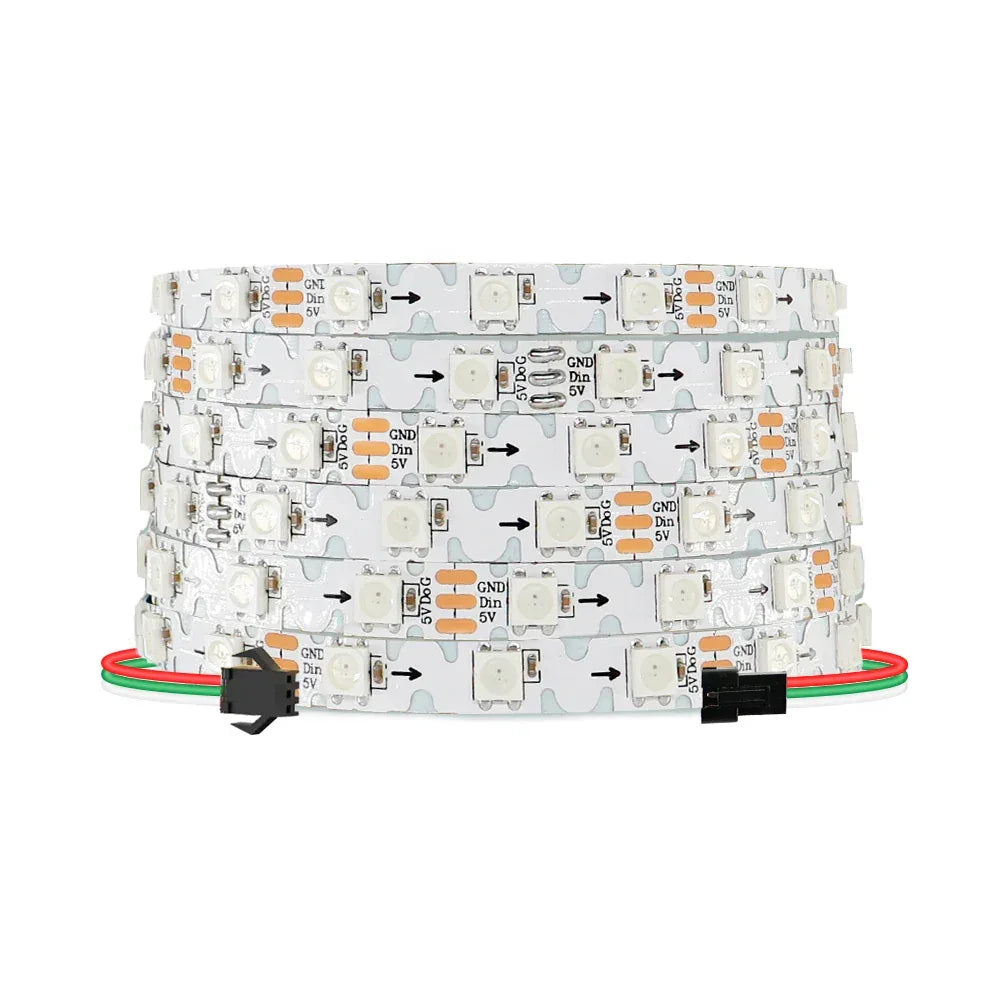 WS2812B WS2815 Individually Addressable RGBIC LED Strip 60Leds/m 8mm White PCB Bendable S Shape DIY Light Tape - 1Tecbuy