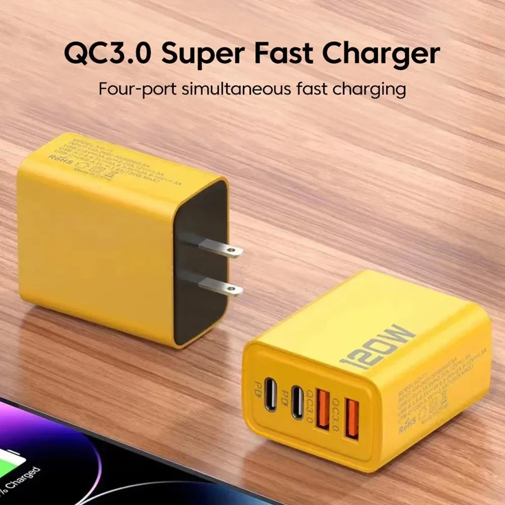 120W Fast Charger Type C Quick Charge 3.0 USB Charger Adapter For iPhone Samsung Xiaomi PD USB Charger Fast Charging Plug - 1Tecbuy