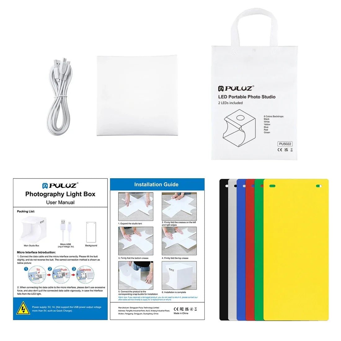 PULUZ 20cm Mini 2 LED Panels Folding Portable 1100LM Light Photo Lighting Studio Shooting Tent Box Kit with 6 Colors Backdrops - 1Tecbuy