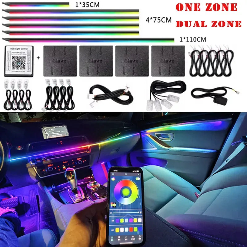 14/18 in 1 Led Acrylic Car Ambient Light RGB 64 213 Color Symphony Acrylic APP Streamer Atmosphere Lamp Kit One Zone Dual Zone - 1Tecbuy
