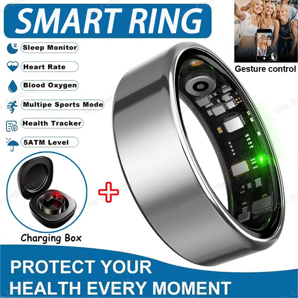 2025 Smart Ring Blood Pressure Heart Rate Sleep Monitoring Smartring IP68 & 5ATM Waterproof Multi-sport Mode Smartring Man Women