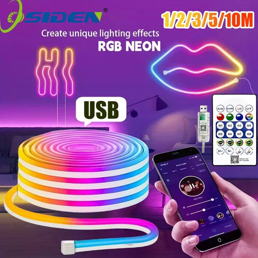 5v Smart RGB Neon Light Strip USB App/Remote Control Music Sync Waterproof Flexible Neon Strip for Bedroom Game Party Decoration - 1Tecbuy