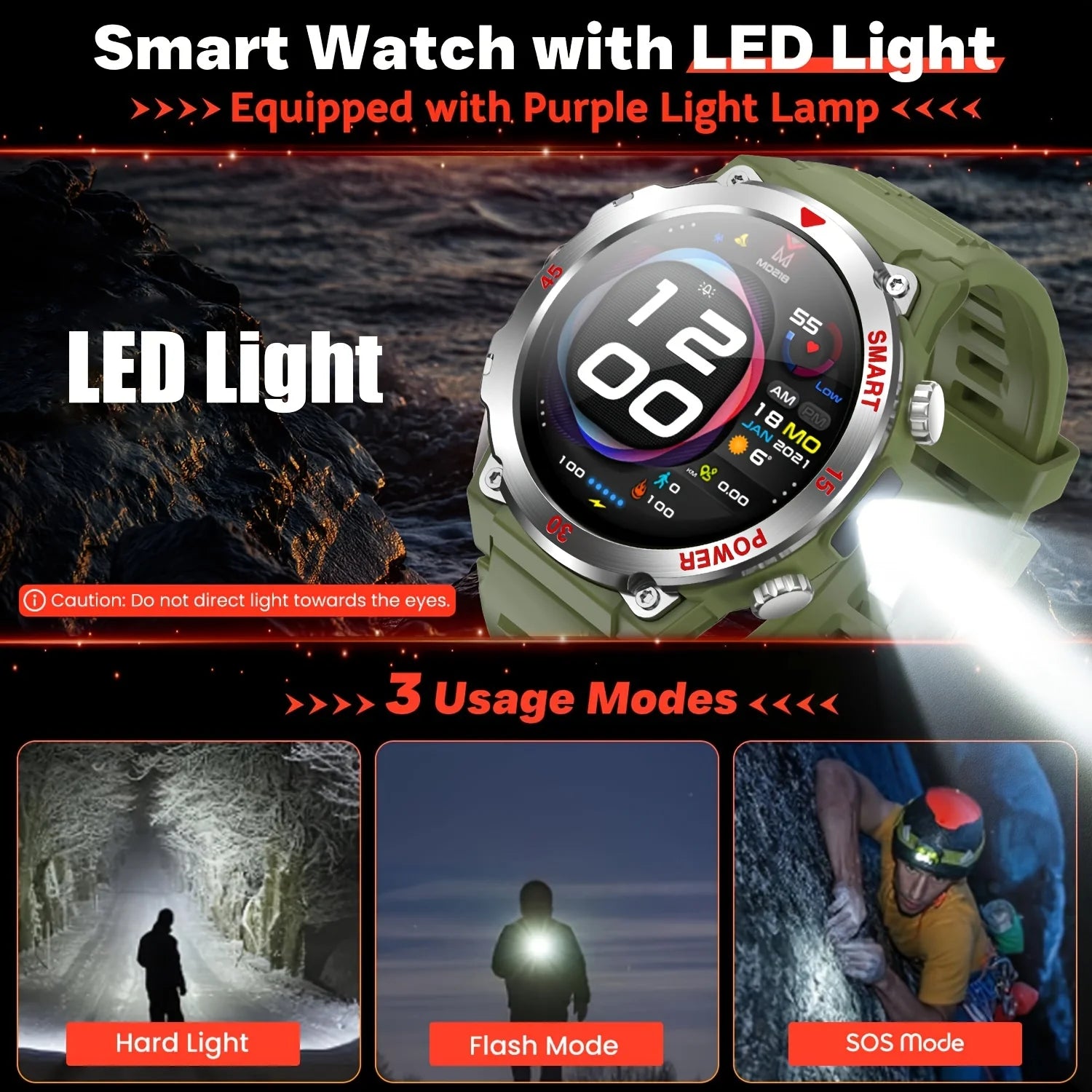 LAXASFIT 2025 New Smart Watch Music Player LED Flashlight Multiple Workout Modes Bluetooth Calling Outdoor Sports Smartwatch