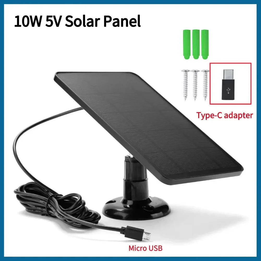 10W 5V Solar Panel 2in1 Micro USB+Type-C Solar Panels Outdoor Solar Cells Chargerfor Security Camera/Small Home Light System - 1Tecbuy