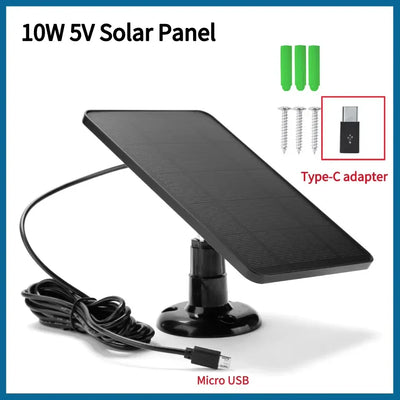 10W 5V Solar Panel 2in1 Micro USB+Type-C Solar Panels Outdoor Solar Cells Chargerfor Security Camera/Small Home Light System - 1Tecbuy