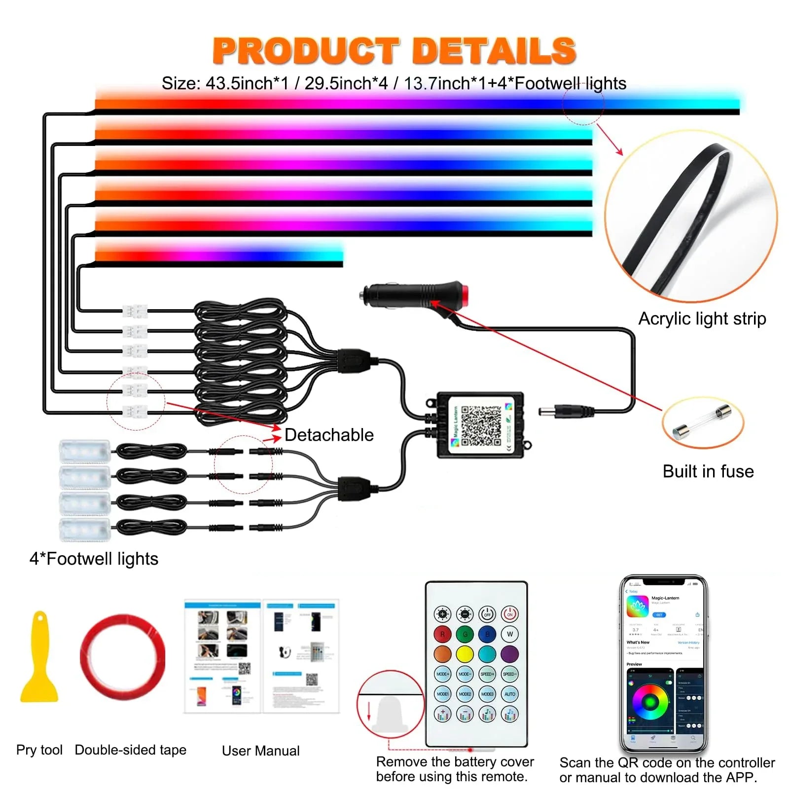 Universal Symphony Car Ambient Lights LED Interior RGB Streamer Atmosphere Lamp USB APP Control Remote for Tesla Model 3 Y S X - 1Tecbuy