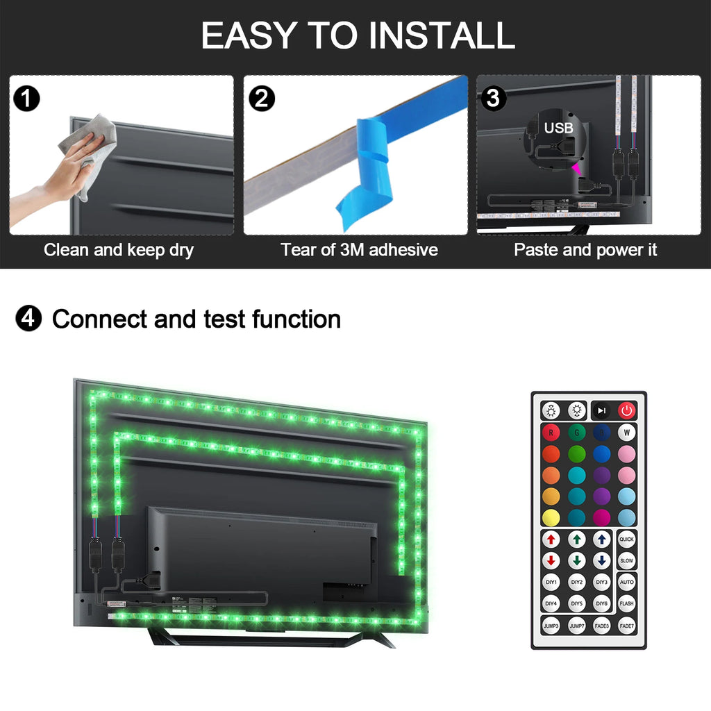 DC 5V USB RGB LED Strip Kit Black PCB Bluetooth/3Key/44Key IR Remote Control Flexible Ribbon Led TV BackLighting