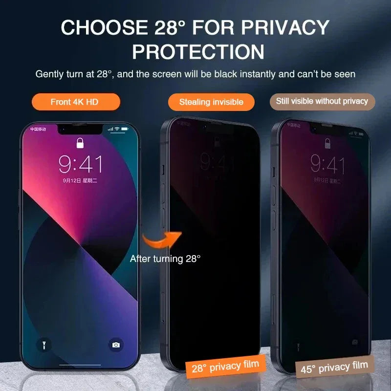 1-4Pcs Anti-spy Tempered Glass for IPhone 16 15 13 11 14Pro Max Full Cover Privacy Screen Protector For iPhone X XS Max XR Glass - 1Tecbuy