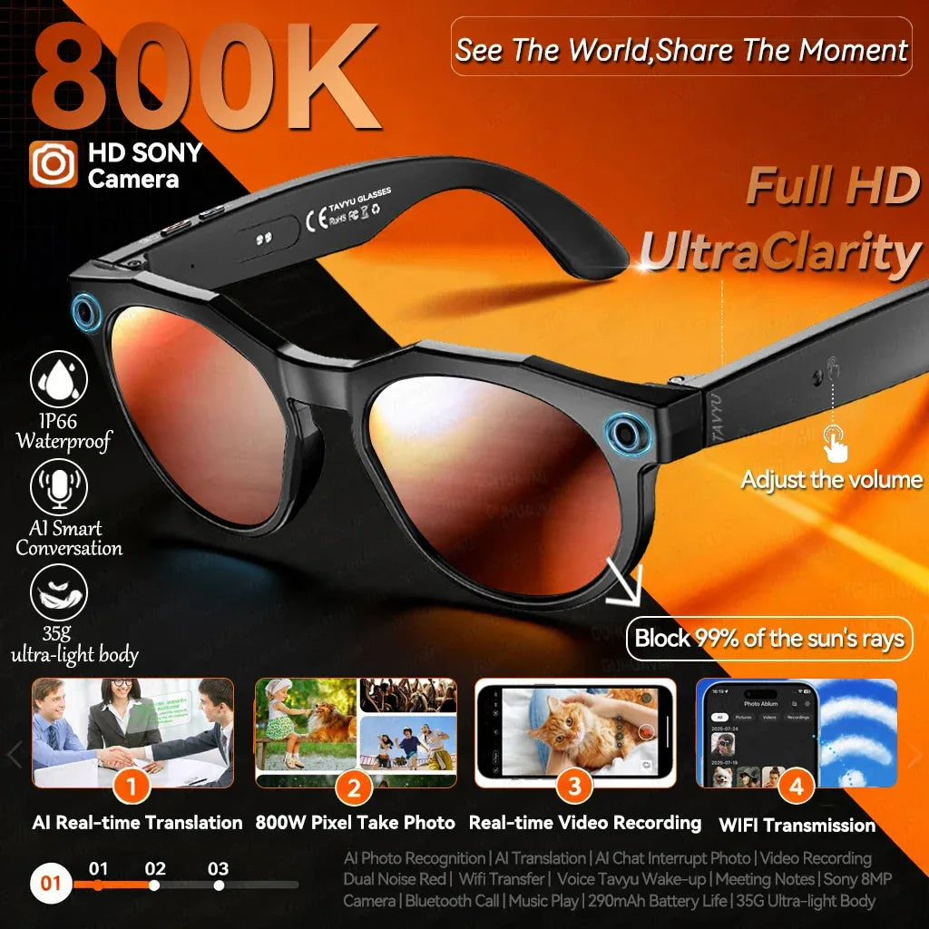 2026 New 4K HD AI Smart Glasses Men 800W Pixel Camera Bluetooth Call 4GB WIFI Transmission Voice Assistant Smart Glasses Women - 1Tecbuy