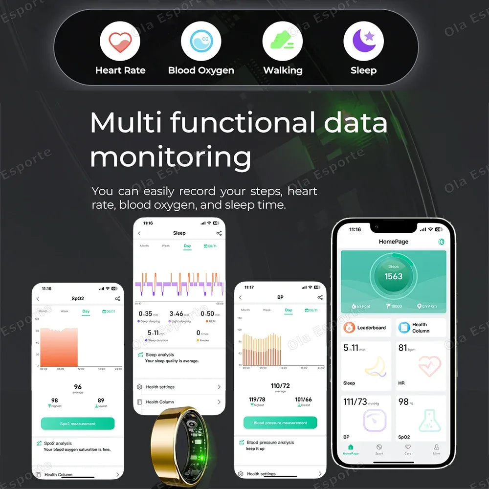 2025 Smart Ring Blood Pressure Heart Rate Sleep Monitoring Smartring IP68 & 5ATM Waterproof Multi-sport Mode Smartring Man Women - 1Tecbuy