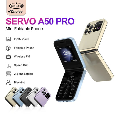 SERVO A50 PRO Flip Mobile Phones Magic Voice Blacklist Dual SIM Call Record Speed Dial Foldable Cellphones 2.4" Display Type-C - 1Tecbuy