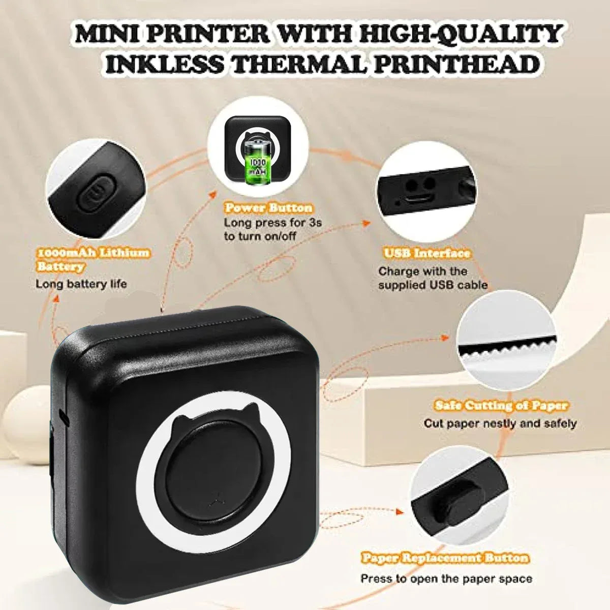MINI Print Portable Thermal Printer Photo Pocket Thermal Label Printer 58mm Printing Wireless Bluetooth Android IOS - 1Tecbuy