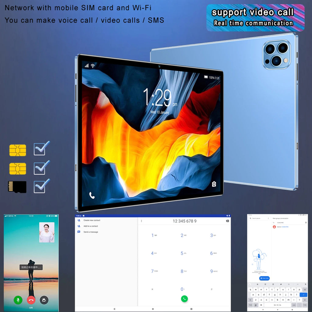 10.1 Inch Android 13 Tablet with Octa Core 4GB RAM 64GB ROM Dual SIM 3G Call WiFi Bluetooth Google Play - New Model