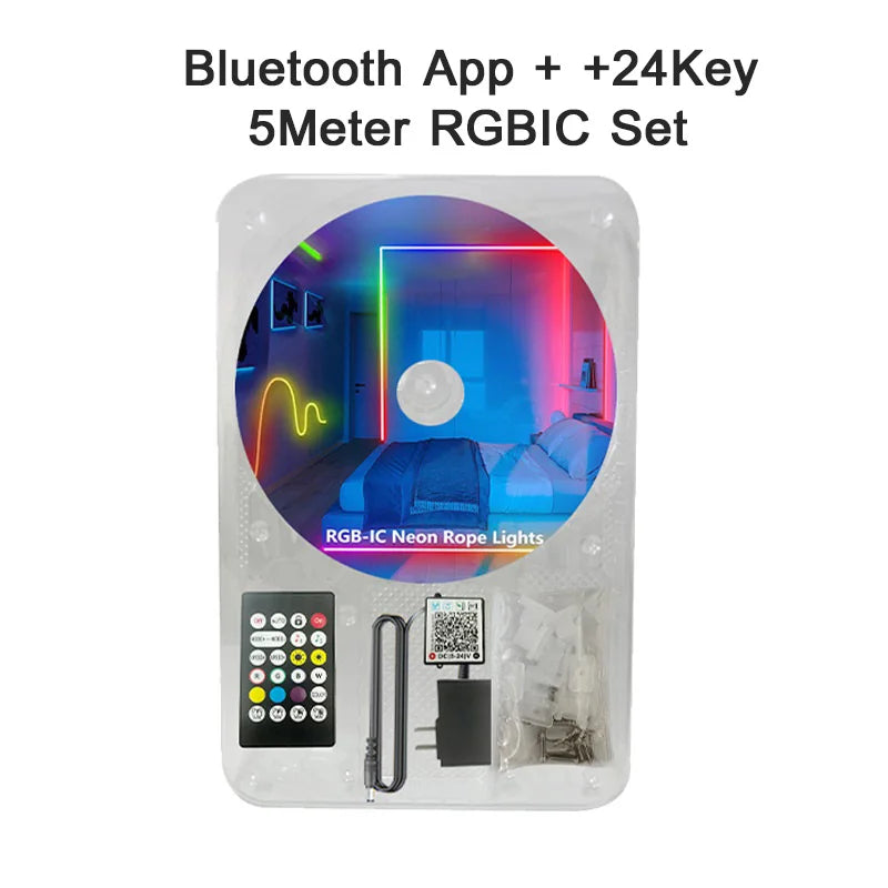 DC24V RGBIC Neon LED Strip Waterproof Bluetooth Music Sync 5-20M Flexible Neon Silicone Rope Light Festive Chasing Atmosphere