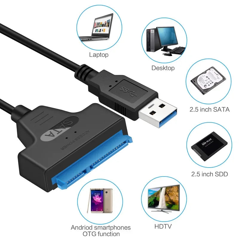 SATA to USB 3.0 / 2.0 Cable Up to 6 Gbps for 2.5 Inch External HDD SSD Hard Drive SATA 3 22 Pin Adapter USB 3.0 to Sata III Cord - 1Tecbuy