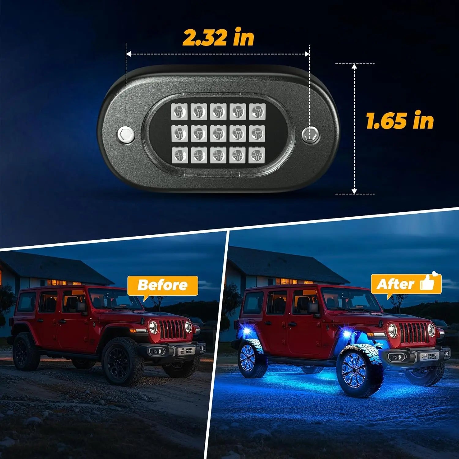 Honalia LED Rock Lights for Trucks 4/6/8/10/12 Pods RGB Truck Rock Lights Kits with App Control for ATV UTV RZR