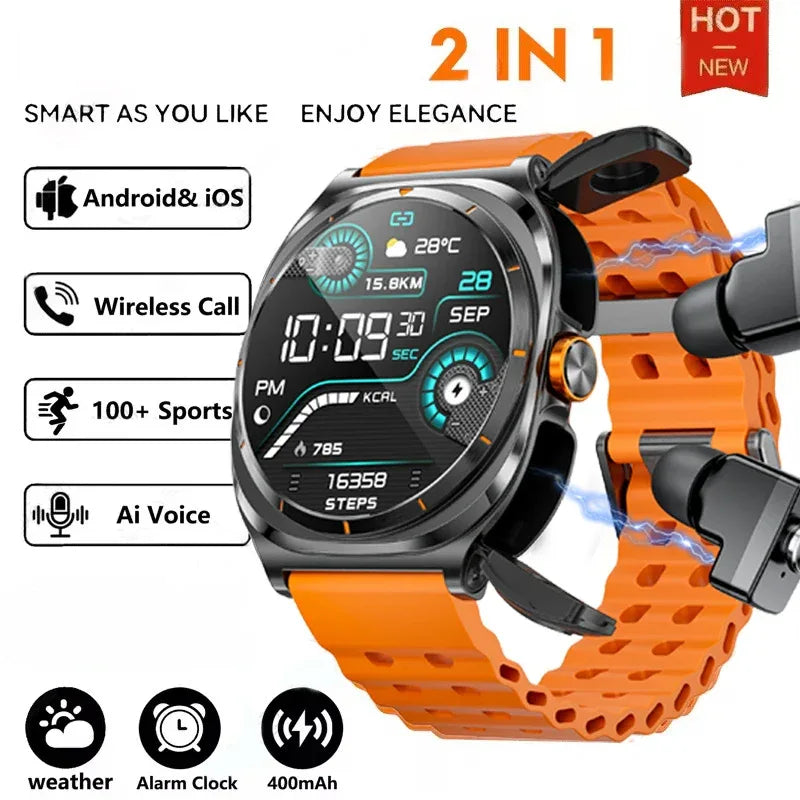 2025 Upgraded For Android IOS TWS 2 in 1 SmartWatch with Headphones Bluetooth Call IP68 Waterproof Outdoor GPS Sport Smartwatch - 1Tecbuy