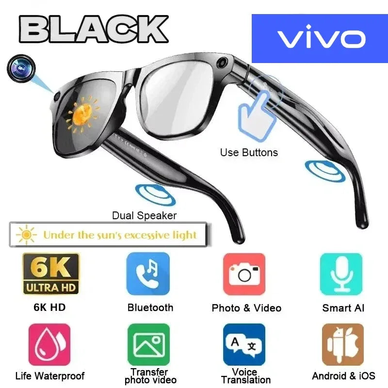 VIVO 4K HD AI Smart Glasses GPT100MP Multifunctional Camera Chat Bluetooth Call Voice Assistant Music Player Smart Translation - 1Tecbuy