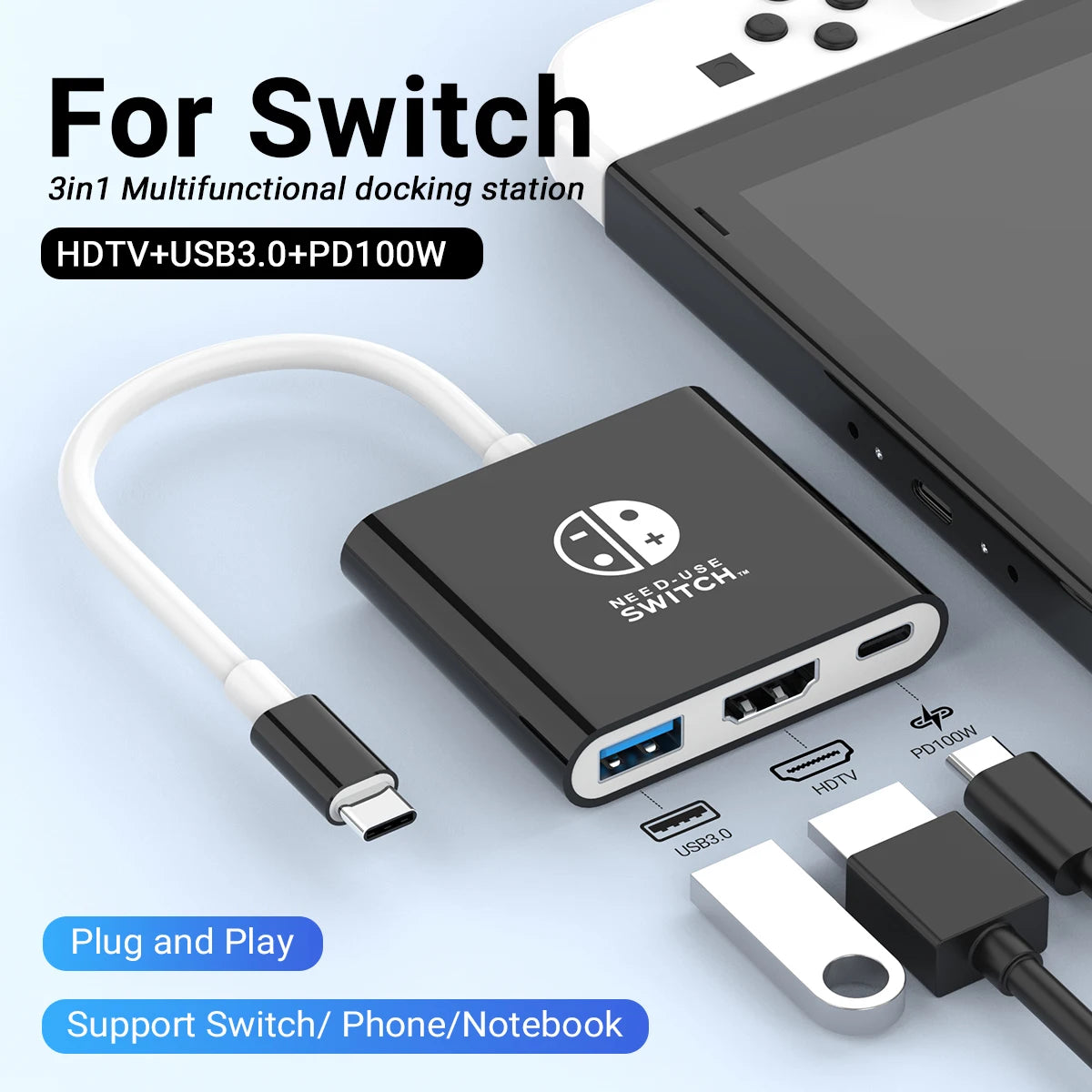Portable Game Docking Station TYPE-C Hub with HDMI and USB 3.0 Perfect for Travel and Gaming