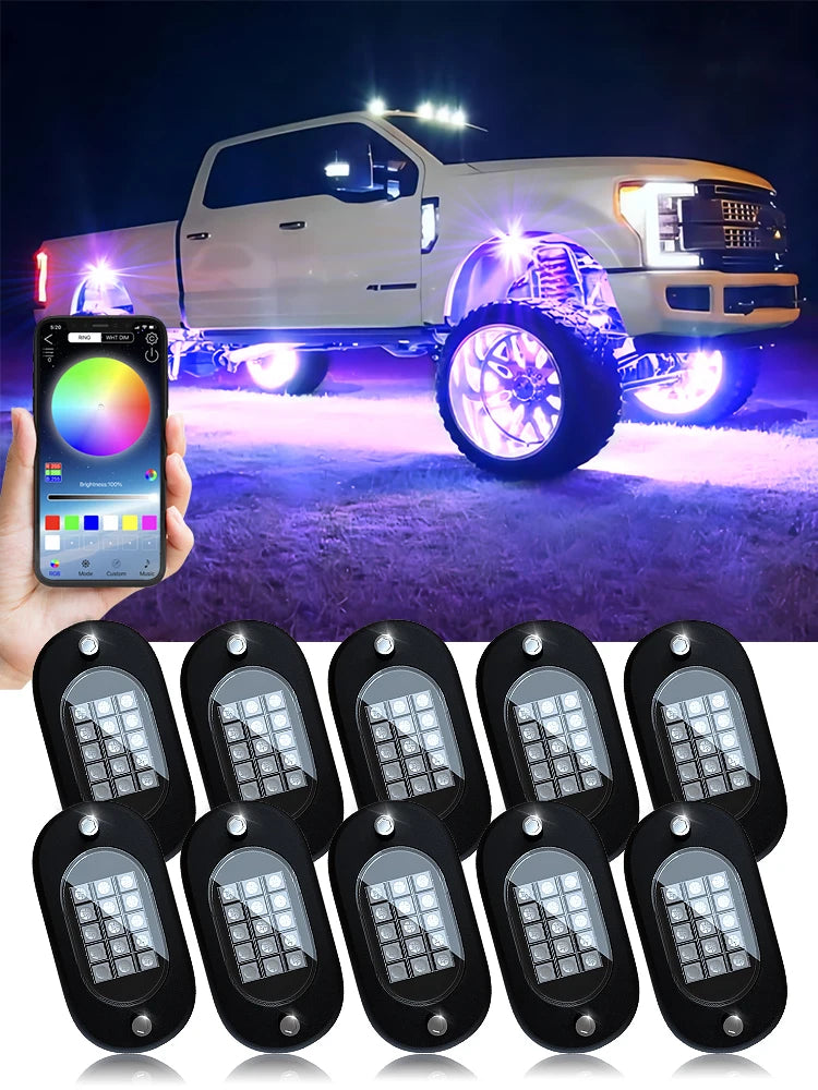 YiLaie 4/6/8/10/12 pods RGB LED Rock Light APP Control Music Neon Car Underglow Chassis Light for Offroad Truck SUV Rock Lights