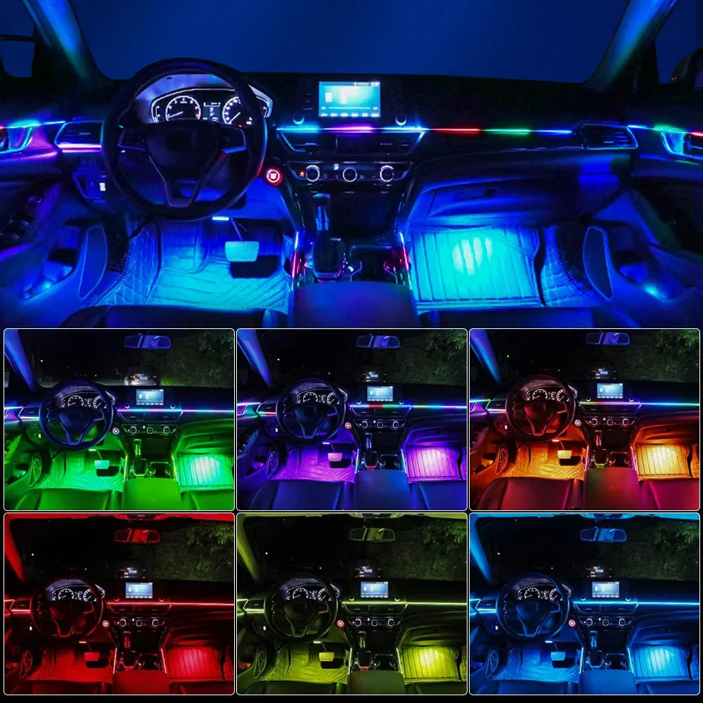 14/18 in 1 Led Acrylic Car Ambient Light RGB 64 213 Color Symphony Acrylic APP Streamer Atmosphere Lamp Kit One Zone Dual Zone - 1Tecbuy