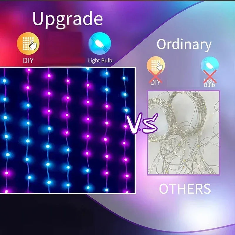 1/2PCS Smart LED Curtain Lights LED Fairy Lights App Control Music Sync DIY Pattern Waterproof for Indoor Outdoor Party Decor - 1Tecbuy