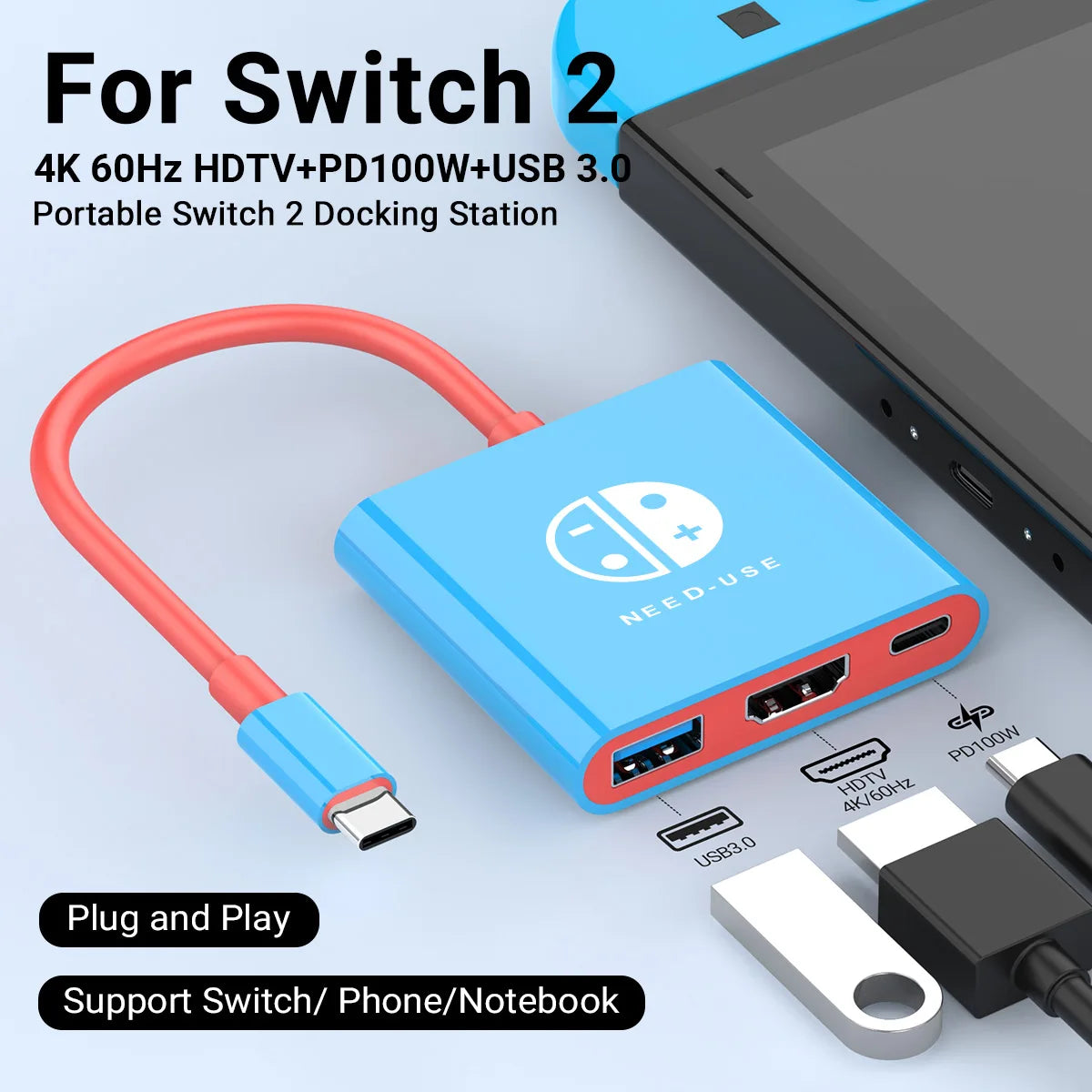Portable Game Docking Station TYPE-C Hub with HDMI and USB 3.0 Perfect for Travel and Gaming