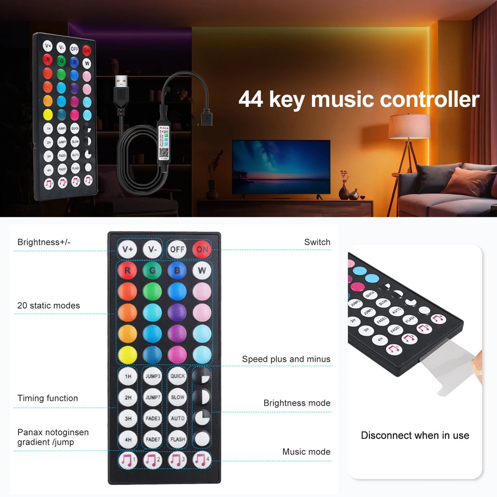 DC 5V USB RGB LED Strip Kit Black PCB Bluetooth/3Key/44Key IR Remote Control Flexible Ribbon Led TV BackLighting