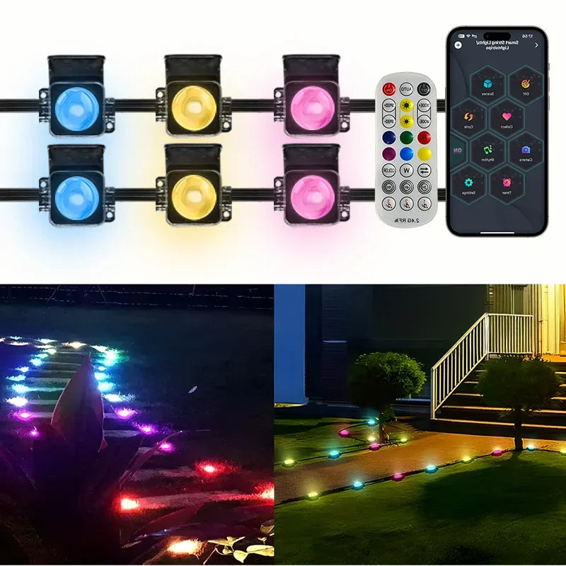 Year Christmas Birthday DIY Lighting 60M Smart RGB Eave Lights App & Remote IP67 Permanent Outdoor LED String Lights - 1Tecbuy