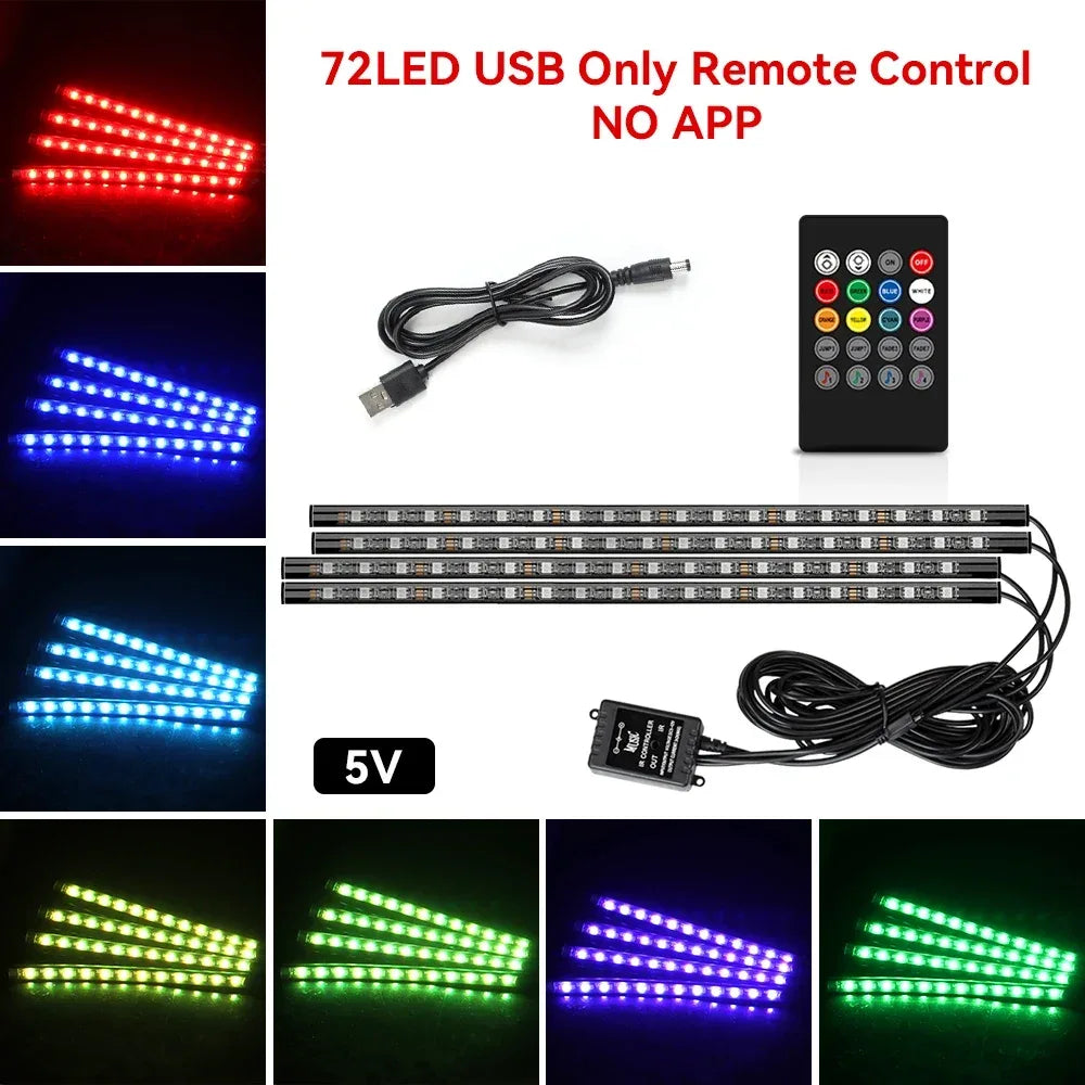 5V/12V Car Interior Ambient Foot Light Music APP USB/Cig Backlight Atmosphere Decorative Strip Lamp Neon For Auto Vehicle - 1Tecbuy