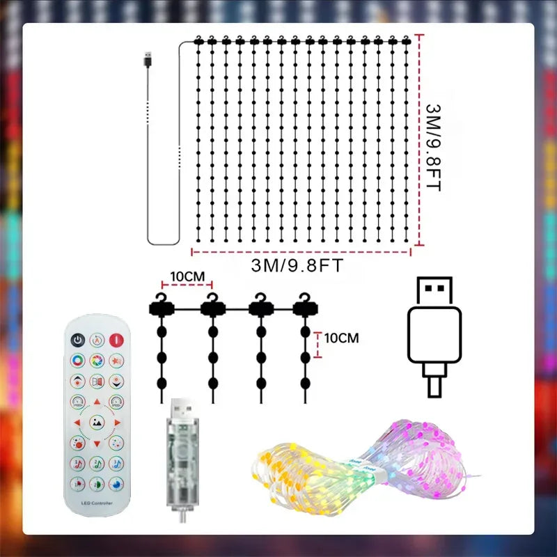1/2PCS Smart LED Curtain Lights LED Fairy Lights App Control Music Sync DIY Pattern Waterproof for Indoor Outdoor Party Decor - 1Tecbuy