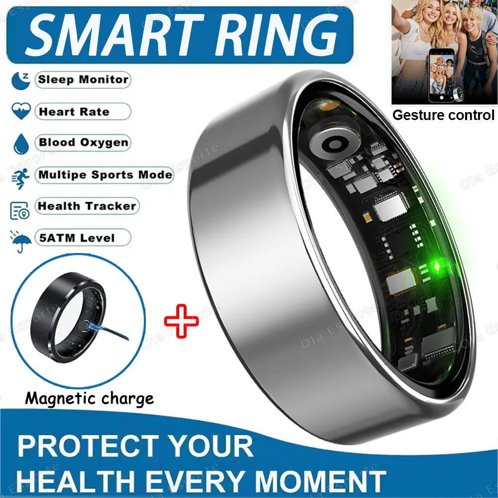 2025 Smart Ring Blood Pressure Heart Rate Sleep Monitoring Smartring IP68 & 5ATM Waterproof Multi-sport Mode Smartring Man Women