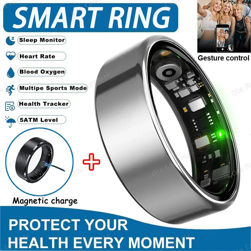 2025 Smart Ring Blood Pressure Heart Rate Sleep Monitoring Smartring IP68 & 5ATM Waterproof Multi-sport Mode Smartring Man Women - 1Tecbuy