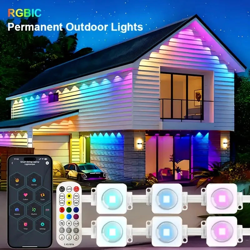 Permanent Outdoor Lights Smart RGBIC Outdoor Light Wireless APP Control Alexa Google Waterproof for Halloween Christmas Decor